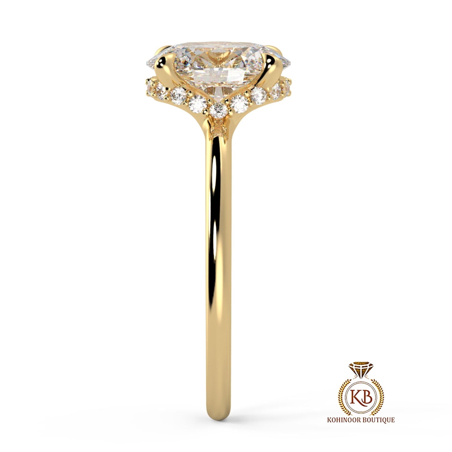 Oval Moissanite Hidden Plunge Halo Engagement Ring in White\Yellow\Rose Gold, ring for her, ring for women