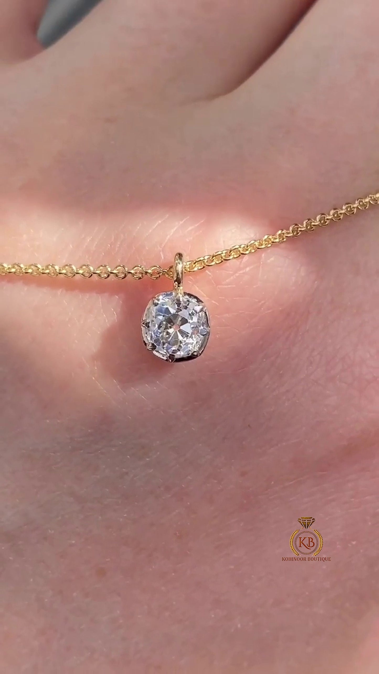 Old Mine Cut Cushion OMC Georgian Cut Down Button Back Set Moissanite Pendant, Vintage Antique Pendant ,Wedding Pendant, without chain