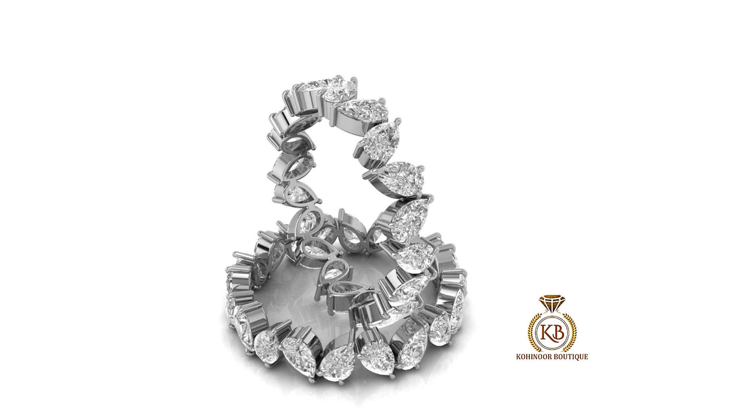 Pear Cut Moissanite half\full eternity wedding band, Bridal stackable, minimalist ring, Anniversary Ring in White\Yellow\Rose Gold