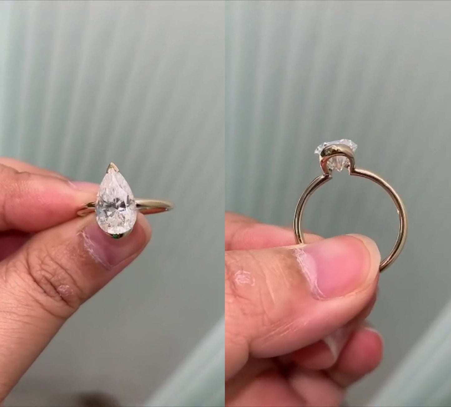 Pear cut Half Bezel Moissanite Solitaire Engagement Ring , Promise\proposal Ring available in 18k\14k\10k White\Yellow\Rose Gold