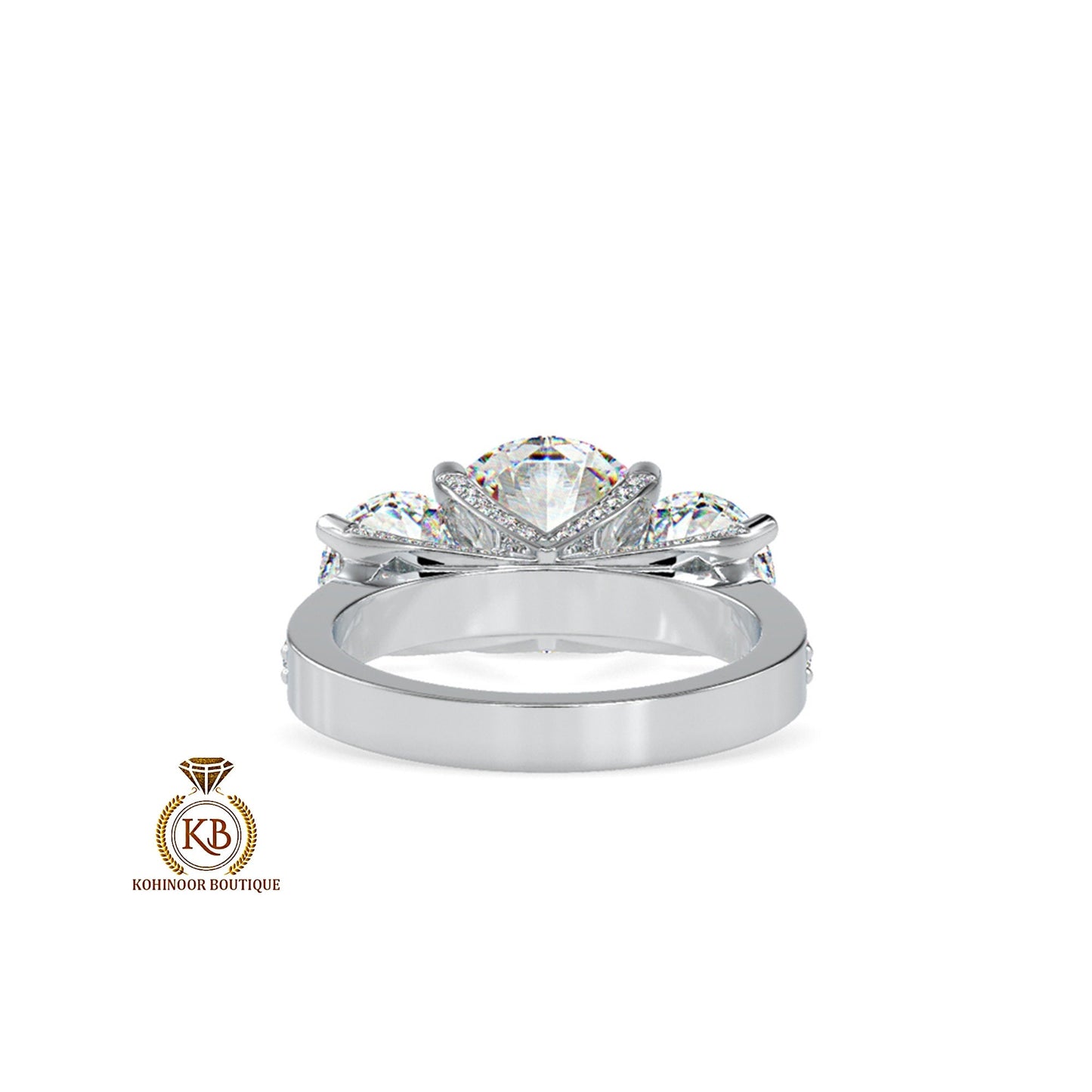 Round Cut 3 stone trellis set with side and front pave Moissanite Engagement ring, ring for women, high profile cathedral set ring