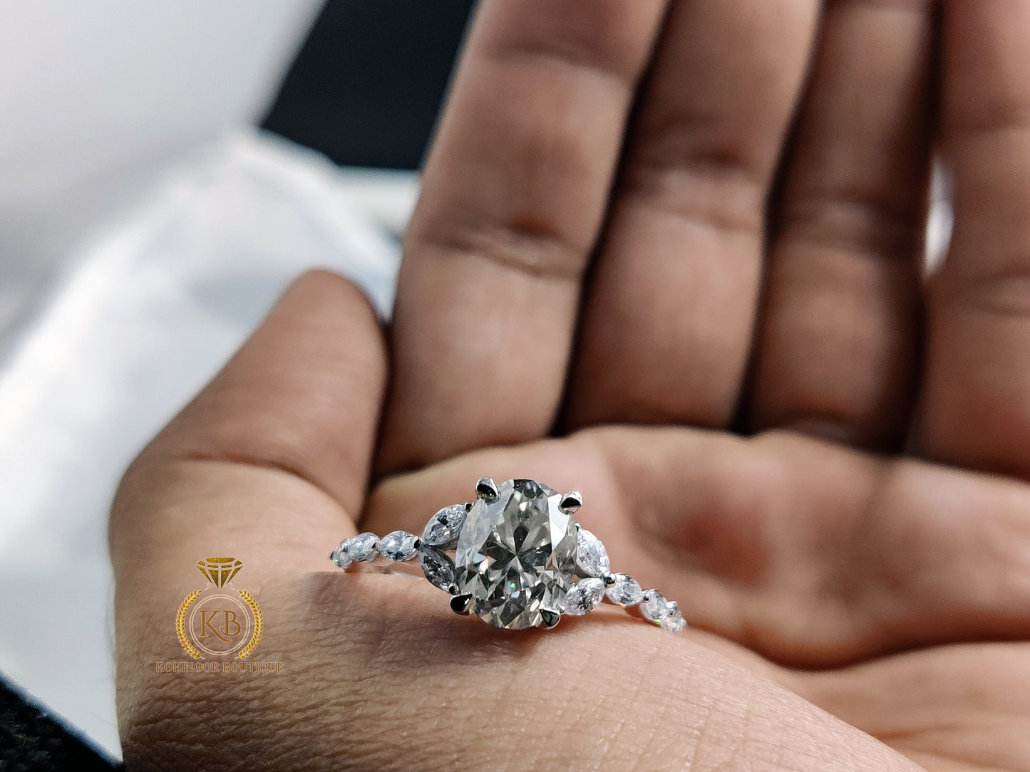 Oval & Marquise Moissanite Engagement ring, floral and petal moissanite ring, ring for her, gift for women, promise proposal ring.