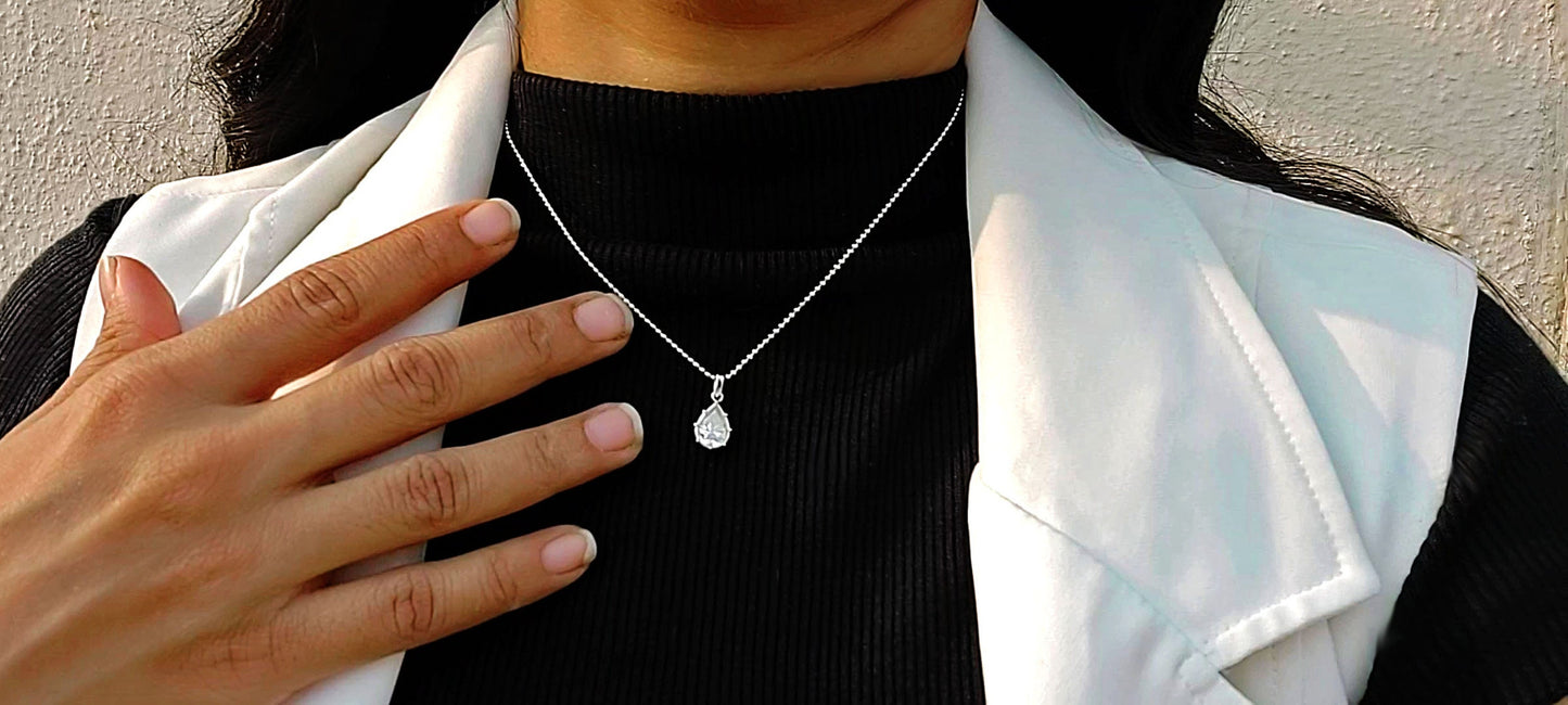 Pear Pendant, Georgian cut down set Solitaire Moissanite Pendant without chain, Pendant for women, Anniversary Gift, Gift for Girlfriend