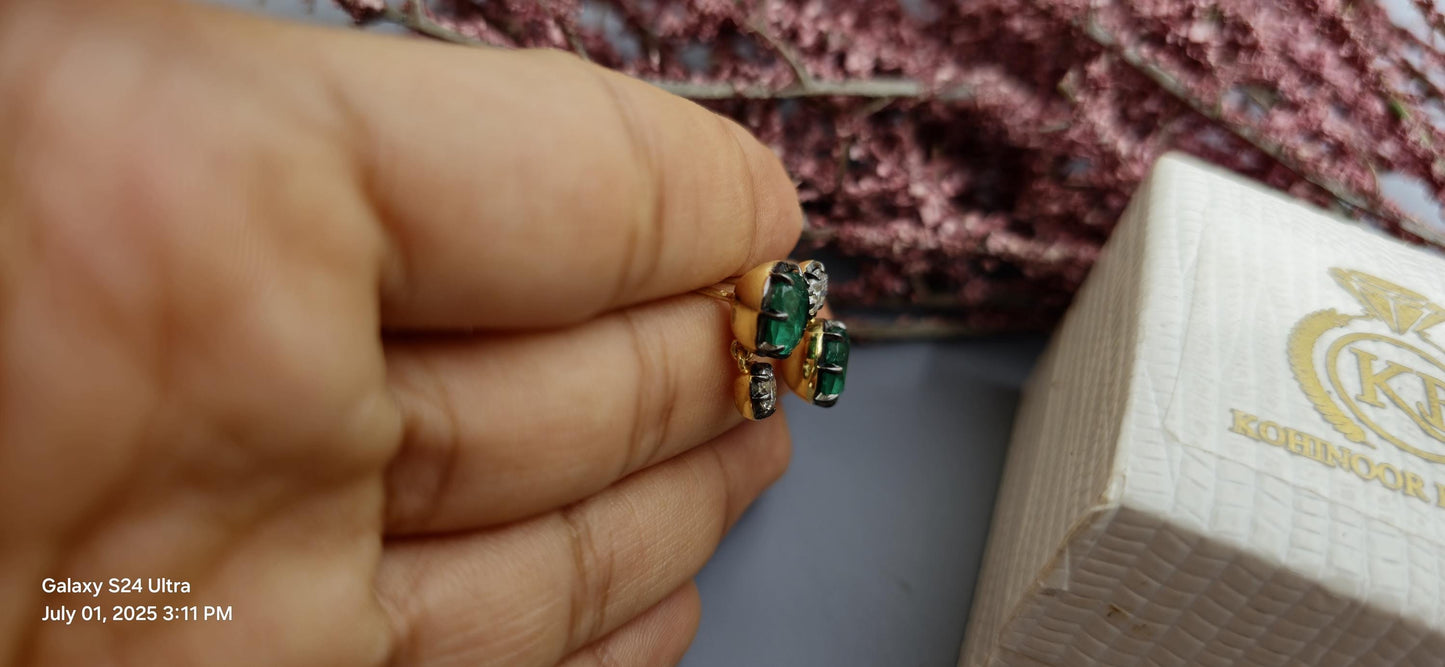 Georgian cut down button back set cushion Moissanite and lab grown Emerald Cushion earrings, Asymmetrical earrings