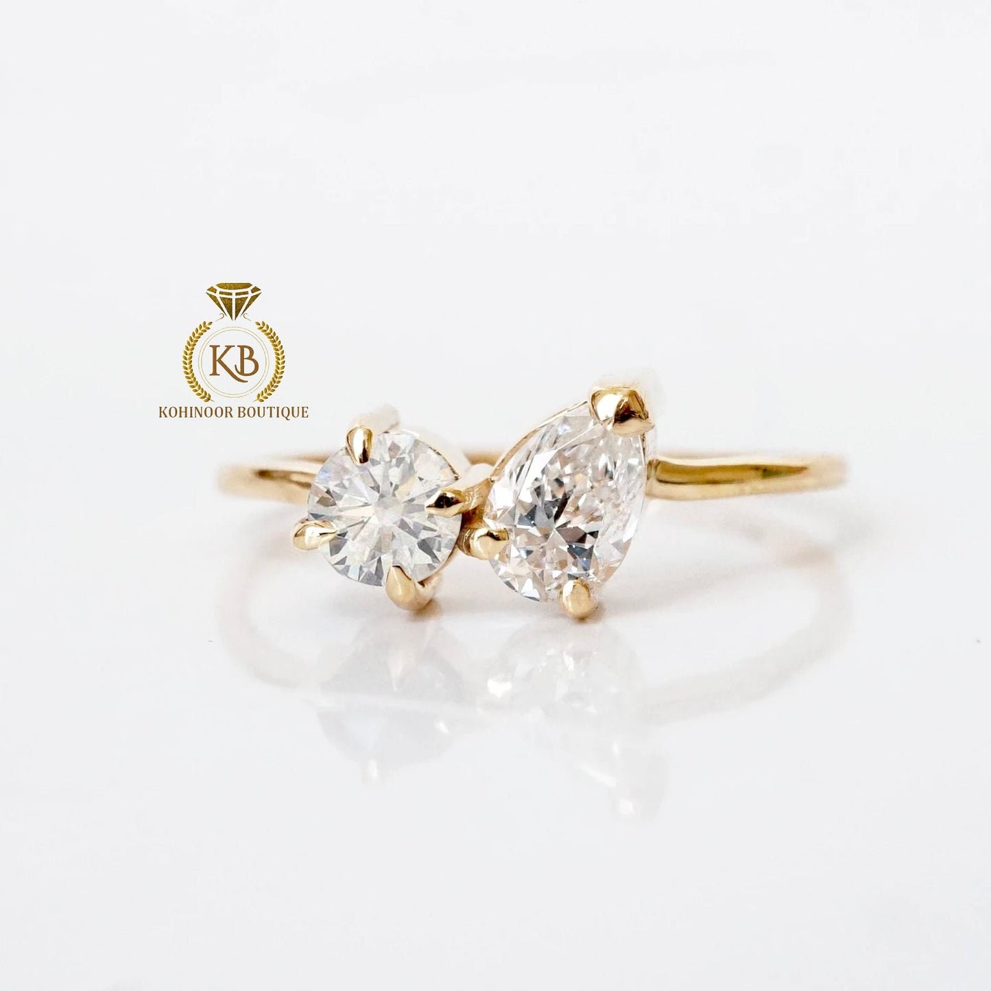 Petite Toi et Moi Round and Pear Moissanite diamond two stone Engagement ring,Can be ized in any shape & size,Celebrity 2022 trend