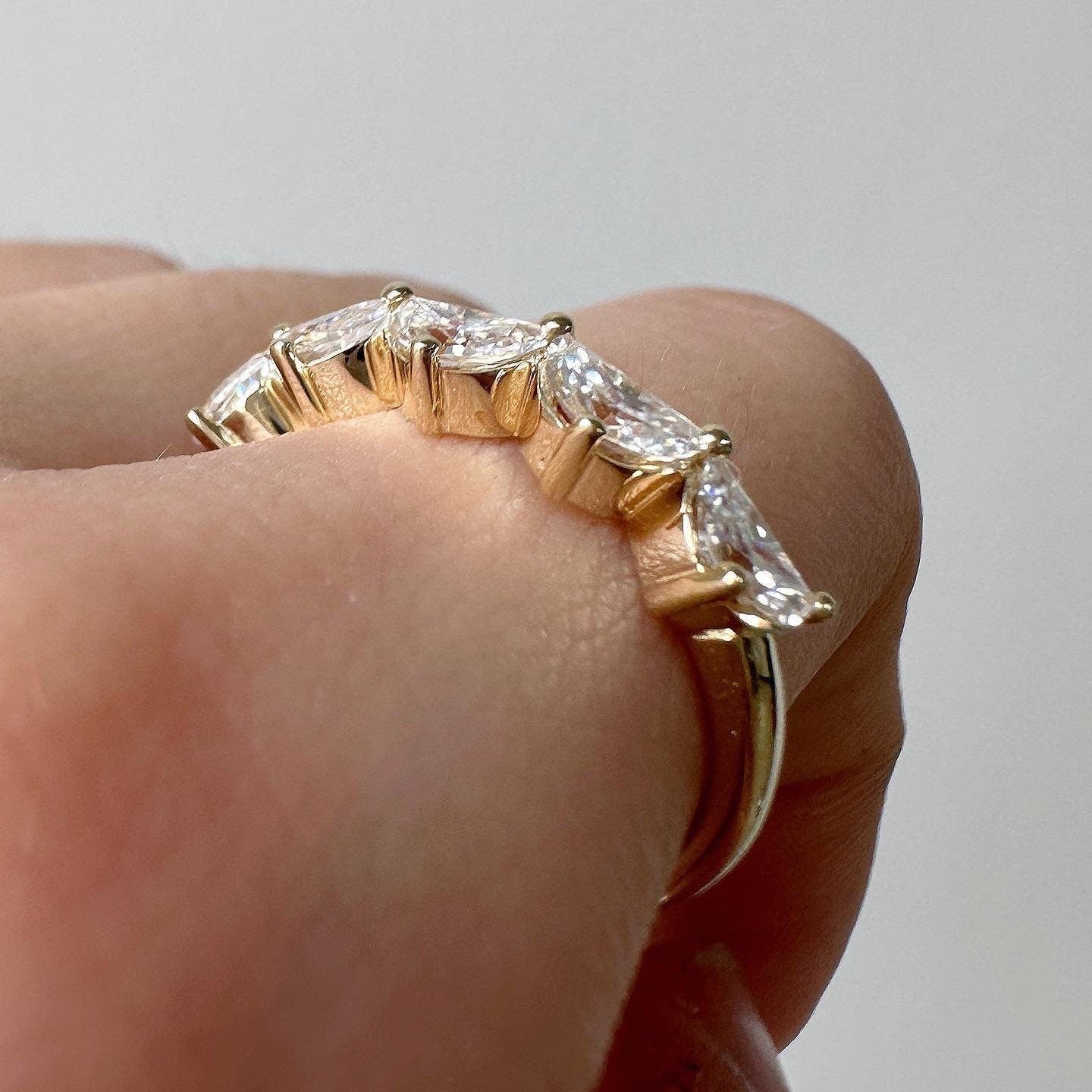 Half Moon Lace moissanite 5 stone Wedding anniversary ring, Half Eternity Dainty Distance Band , Stackable ring, Anniversary gift for her