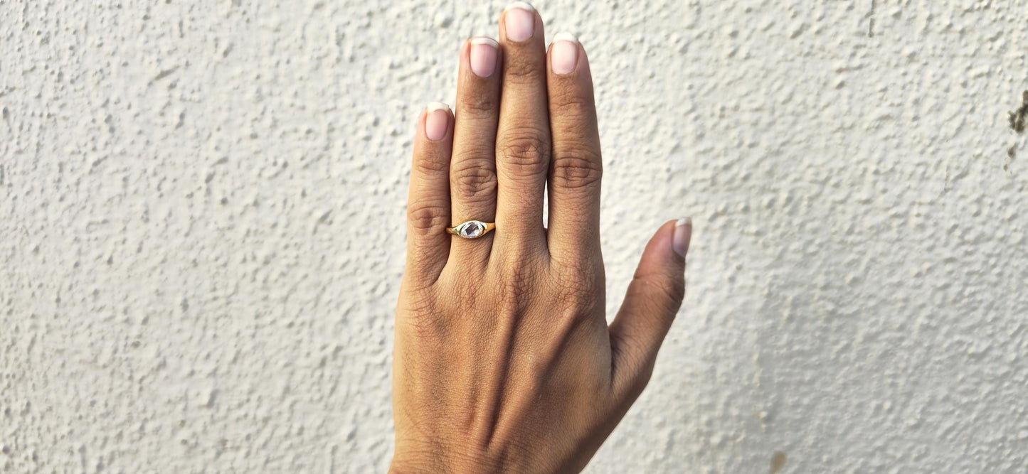 Rose Cut Pear Moissanite Signet ring, Gypsy Flush Set engagement proposal ring, Ring for her, Right hand ring, Ring for women, wedding band