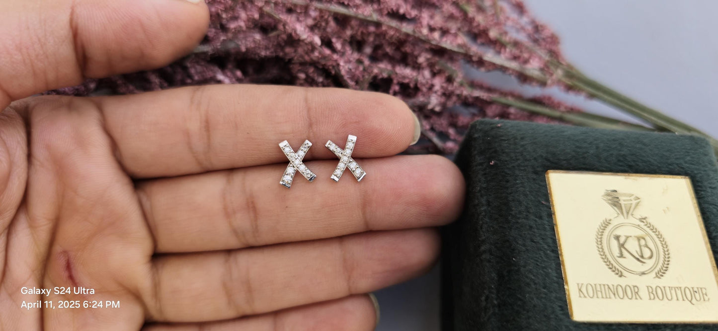 Moissanite X shaped Earrings, Earrings for women, Party wear earrings, Anniversary Gift for wife, birthday gift for women