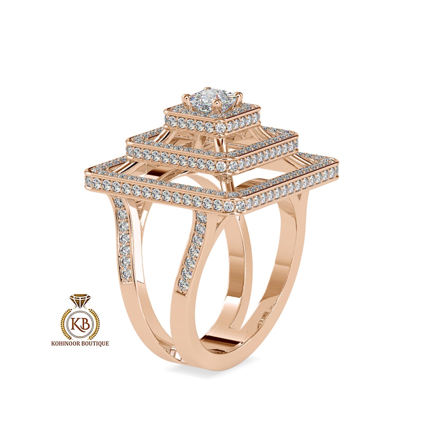 Princess Cut Art Deco, Statement, Split Shank Moissanite Engagement\Wedding\Mother Ring in 18k\14k\10k