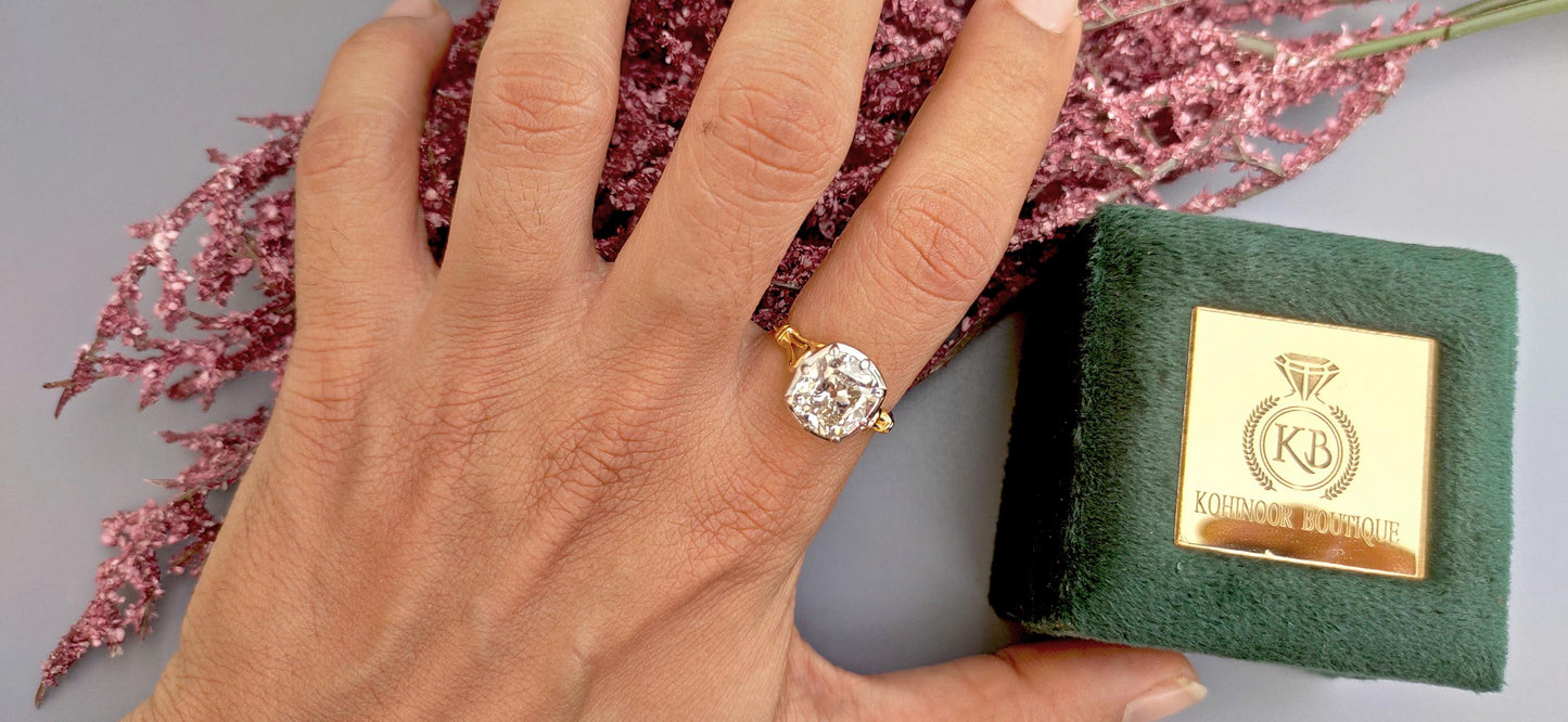 Lab grown Old Mine Cushion Cut OMC Georgian cut down set Solitaire Engagement Ring, Vintage Edwardian Ring for her, Art deco ring