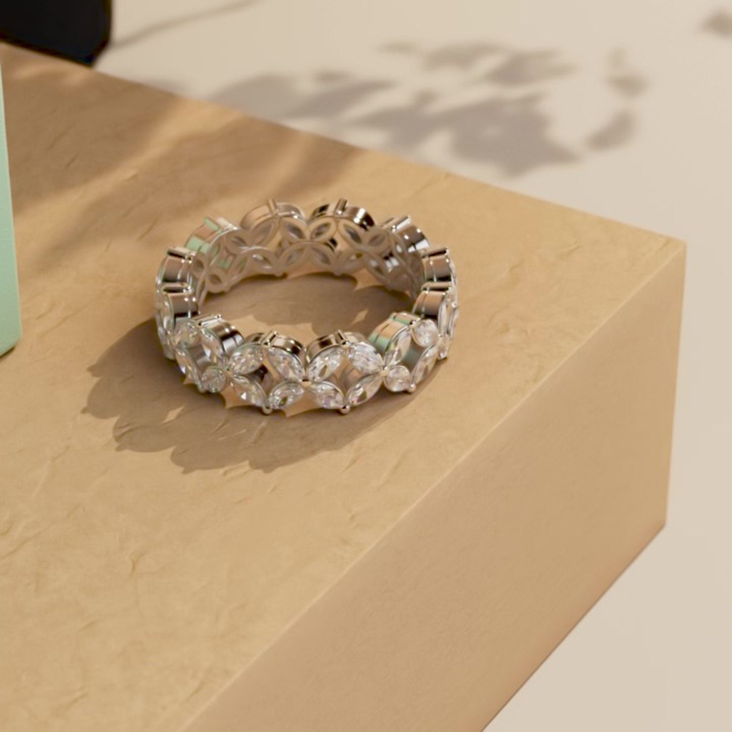 Marquise Moissanite eternity wedding band, Bridal stackable, Anniversary gift for wife