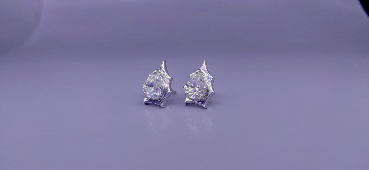 Pear Cut Moissanite in Georgian cut down setting, Solitaire Stud Earrings, Wedding Earrings,Push Back Earrings,Anniversary Studs