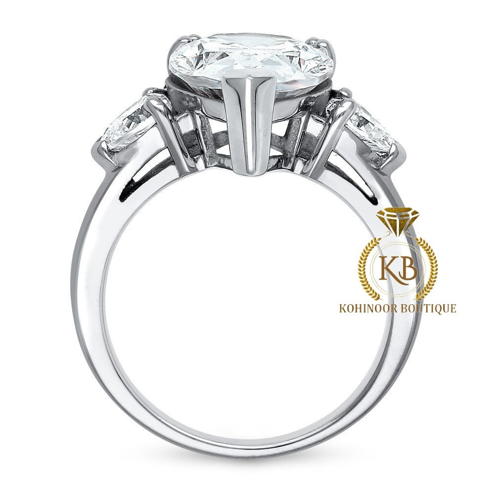 Pear 3-Stone moissanite solitaire Engagement Ring, ring for her, statement ring, gift for women