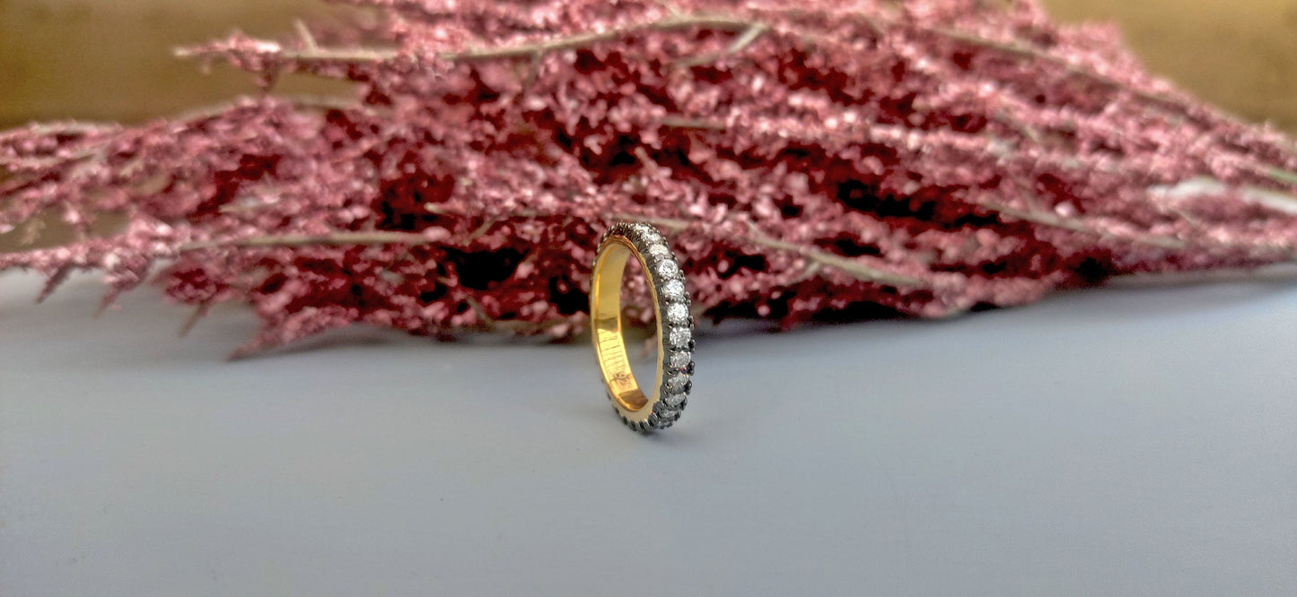 Moissanite Georgian Cut-Down Blackened Gold eternity band, also available in half eternity, blackened gold wedding band, band for women