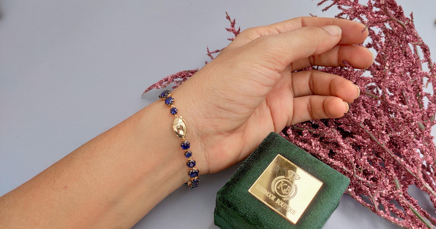 Georgian cut down button back set sapphire Tennis Bracelet, Bracelet for women, Bracelet for girls, Bracelet for her, Anniversary gift
