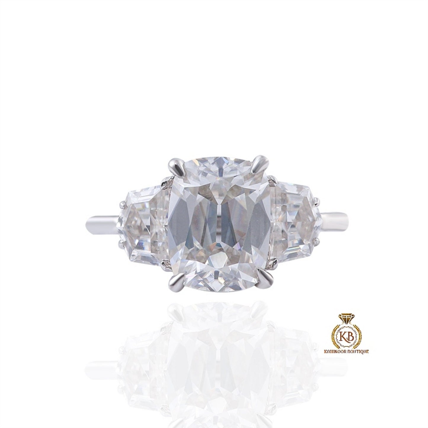 Old mine cut Elongated cushion  and bullet cut 3 stone Moissanite vintage victorian Engagement Ring Engagement\propose\anniversary Ring