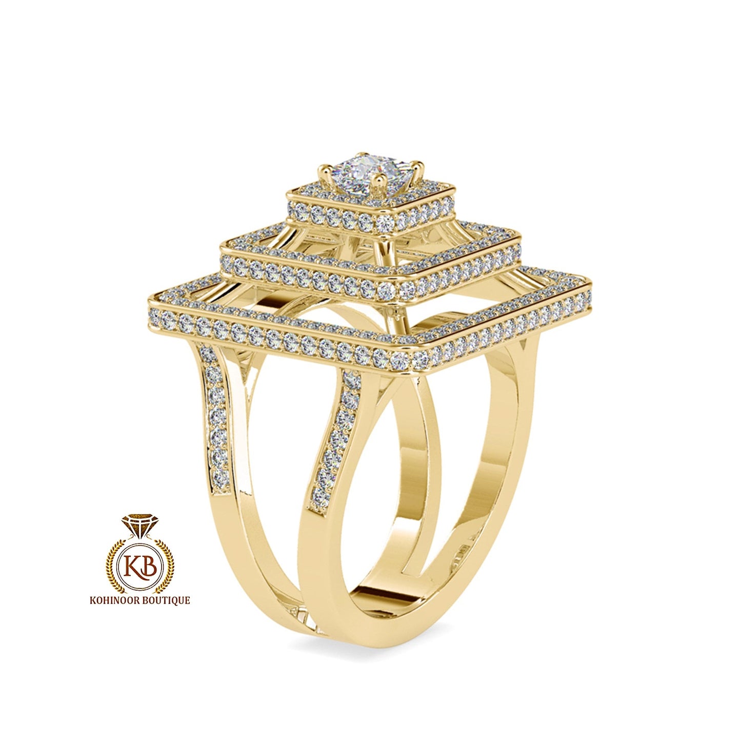 Princess Cut Art Deco, Statement, Split Shank Moissanite Engagement\Wedding\Mother Ring in 18k\14k\10k