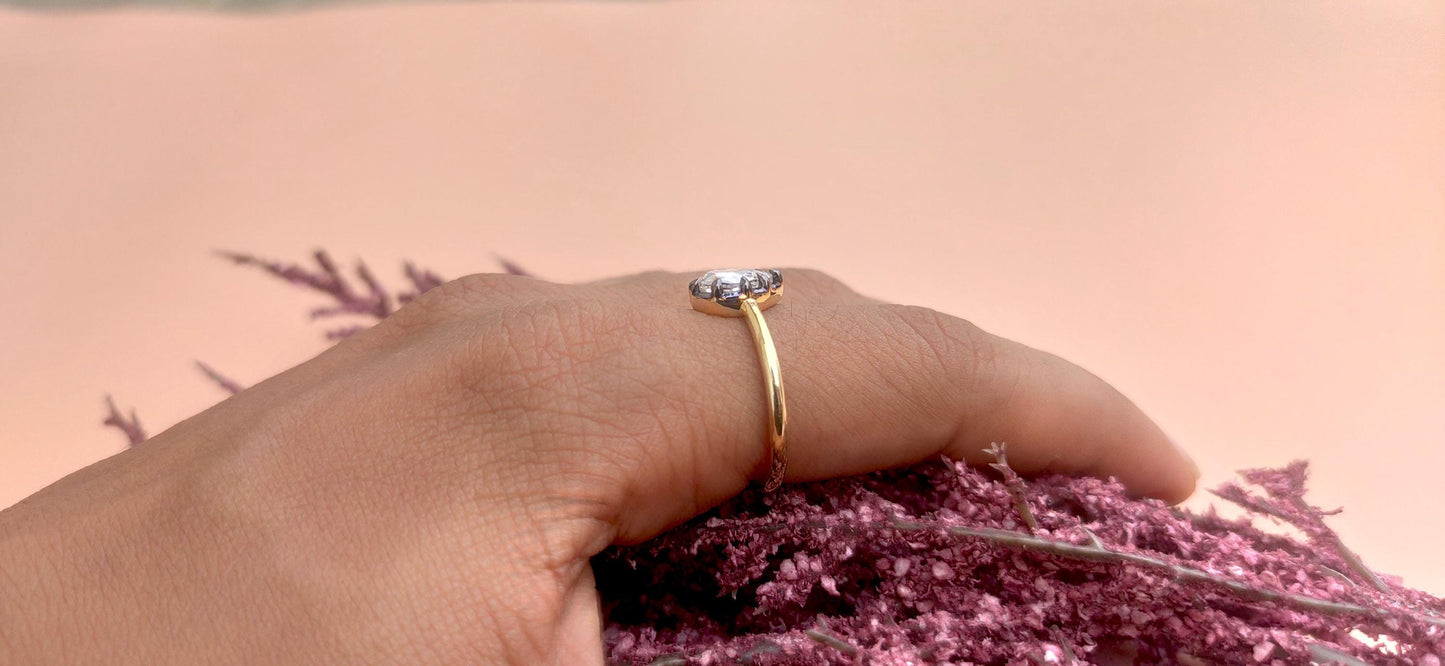 Rose Cut Pear Moissanite Collet set Ring, Georgian cut down set art deco ring, Gift Ring for her, Edwardian ring, Blackened gold ring