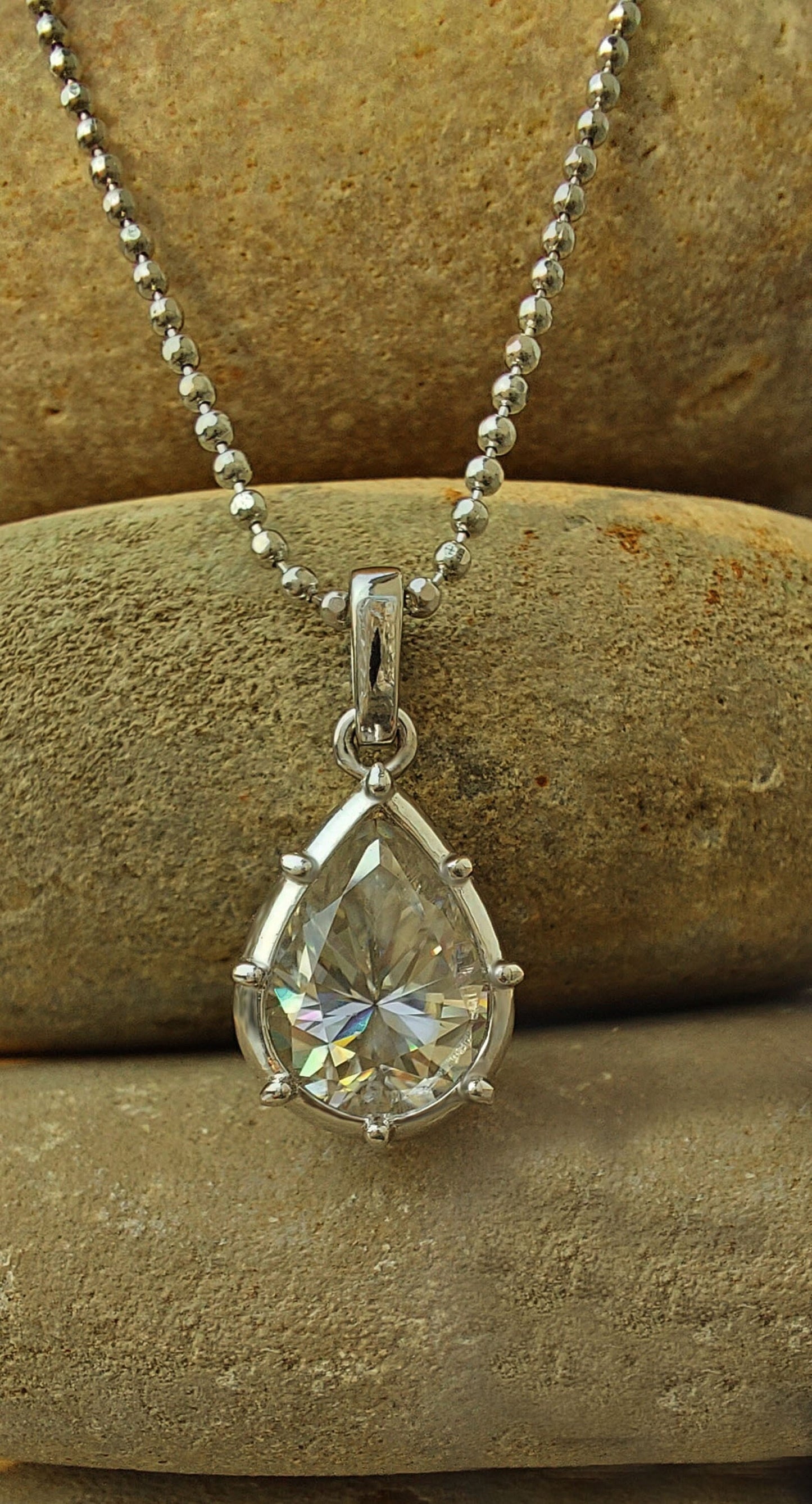 Pear Pendant, Georgian cut down set Solitaire Moissanite Pendant without chain, Pendant for women, Anniversary Gift, Gift for Girlfriend