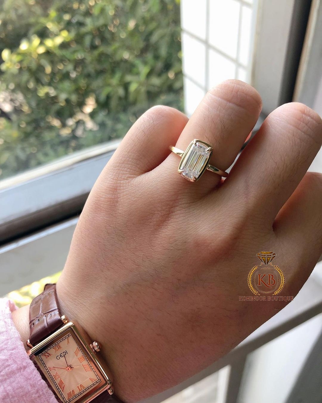 Elongated Emerald Bezel Set Moissanite Solitaire Engagement Ring,Proposal\Anniversary\Wedding Ring for Women\Men in 18k\14k\10k