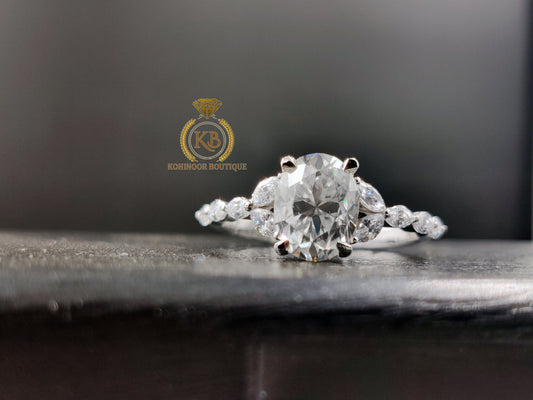 Oval & Marquise Moissanite Engagement ring, floral and petal moissanite ring, ring for her, gift for women, promise proposal ring.