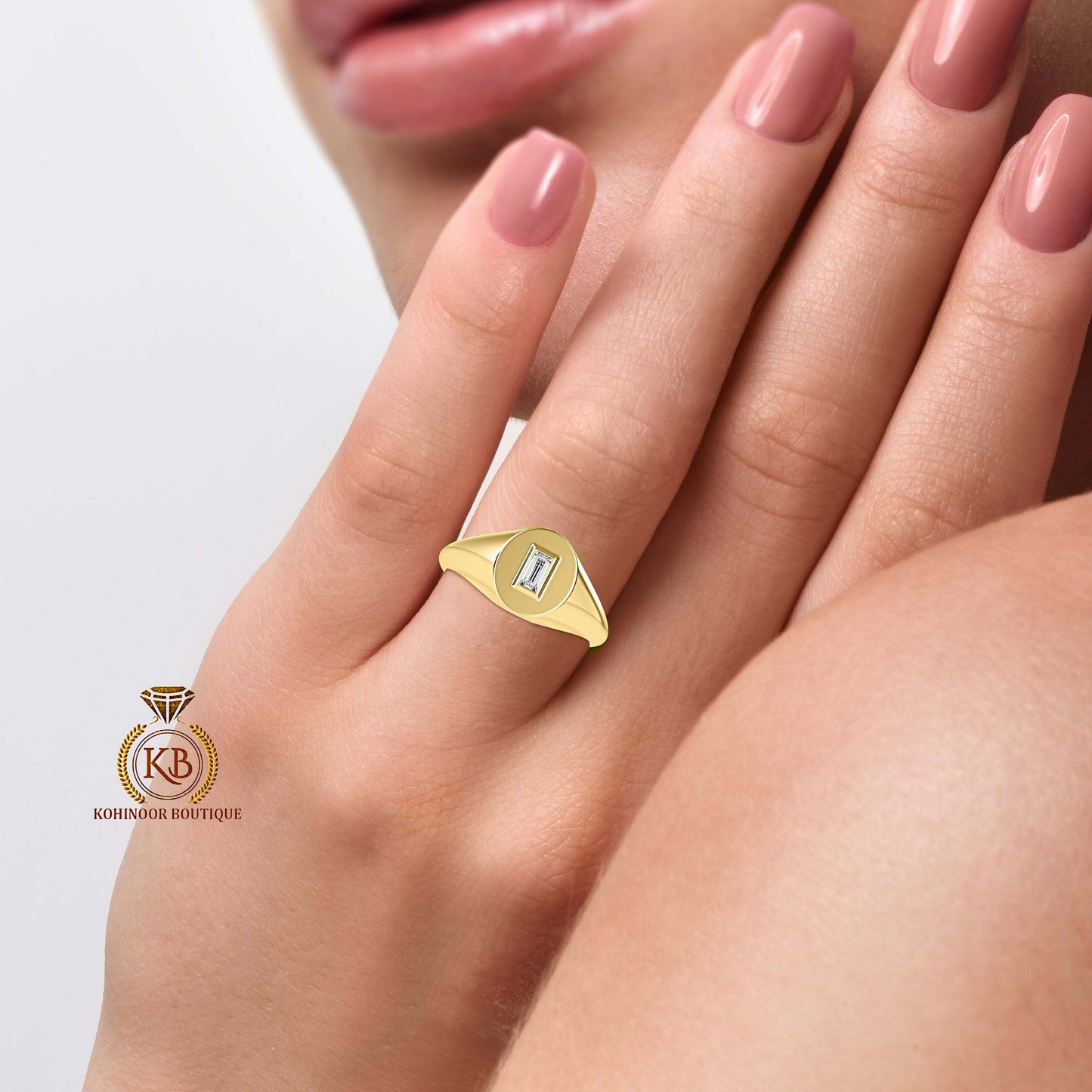 Baguette Cut Moissanite Signet ring, Gypsy Set engagement proposal ring ,Men\Women\Unisex\Gender Neutral ring, wedding band