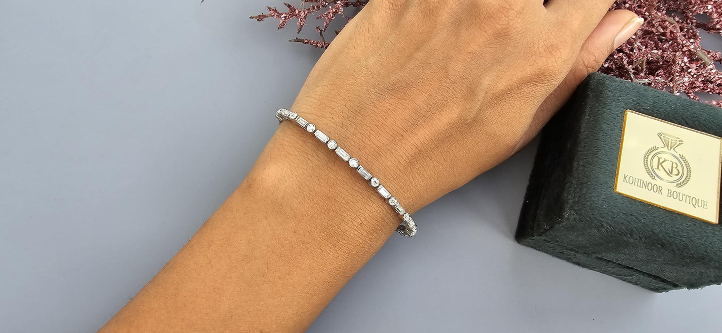 Flexible Moissanite Baguette & Round Tennis Bracelet bangle, Bracelet for women, Bracelet for her\girls, Anniversary\Birthday\Christmas gift