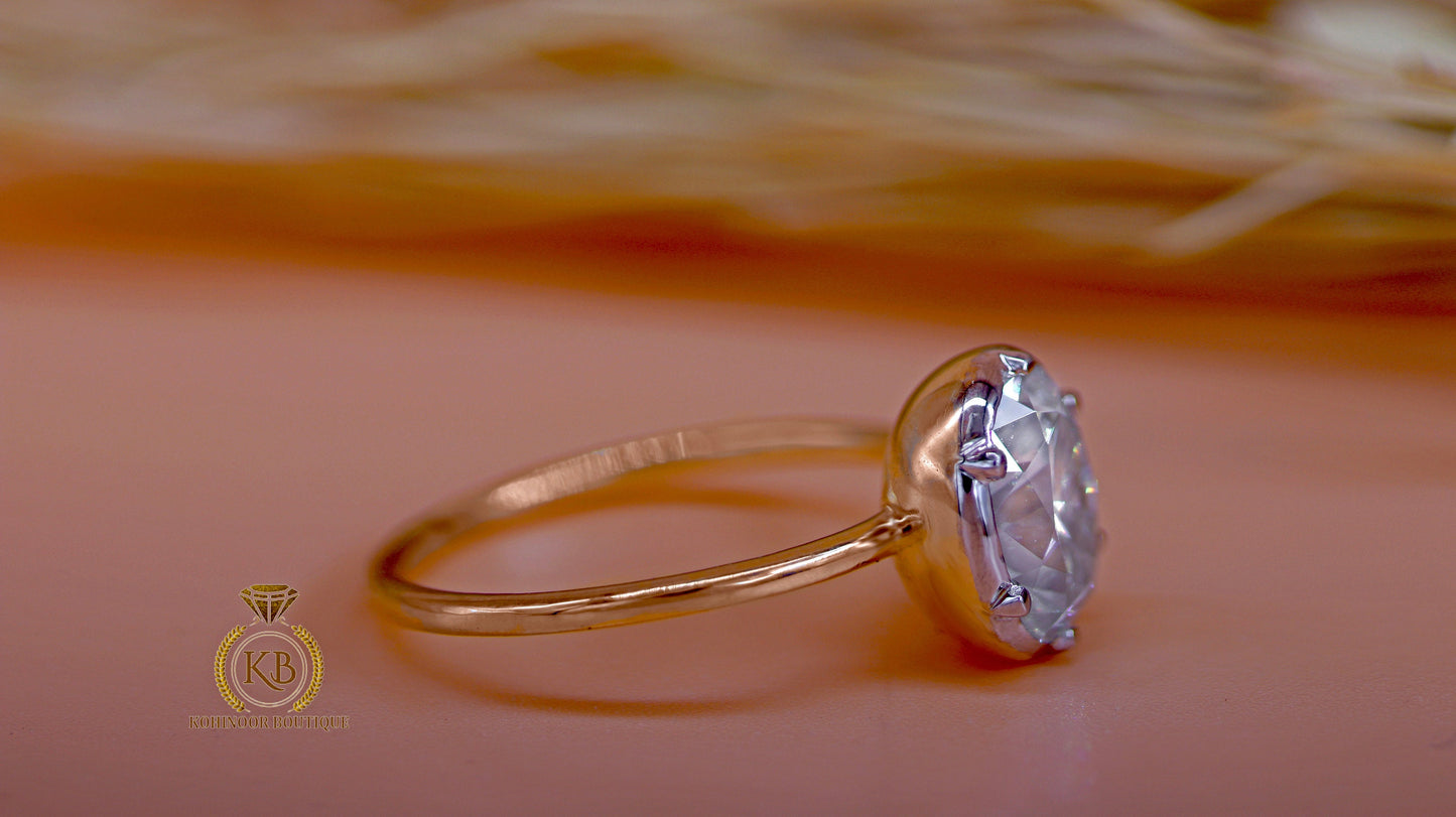 Oval Button Back Georgian Cut Down Colet Set Moissanite Solitaire Engagement ring, Ring for her, Edwardian ring, Vintage ring.