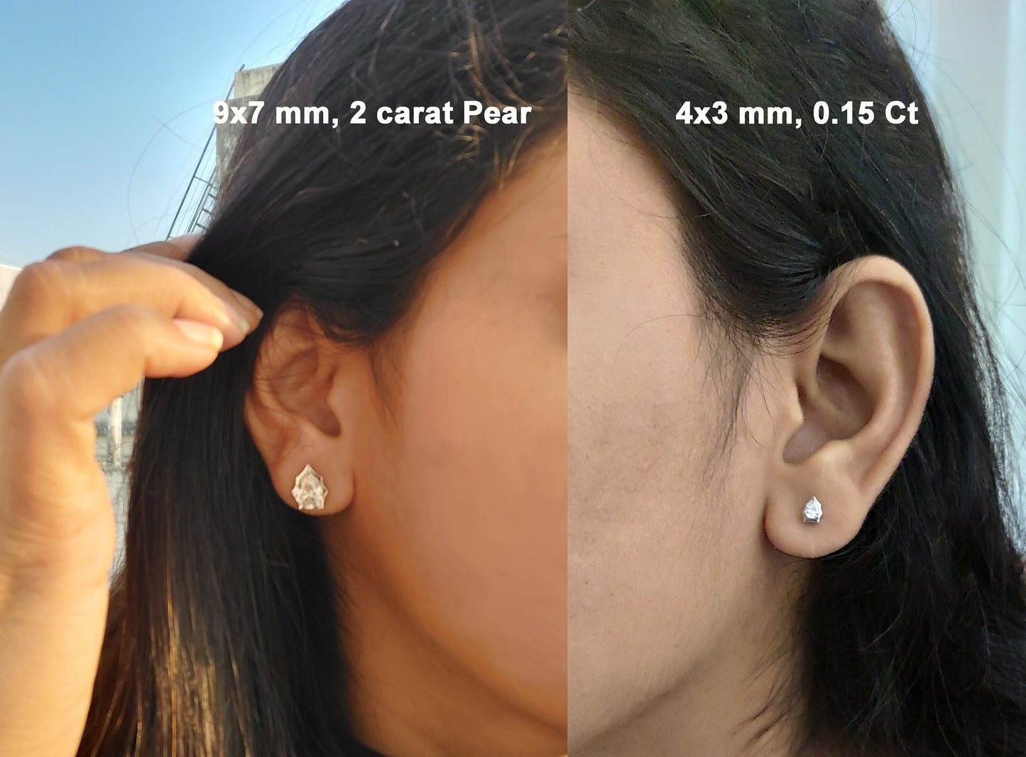 Pear Cut Moissanite in Georgian cut down setting, Solitaire Stud Earrings, Wedding Earrings,Push Back Earrings,Anniversary Studs