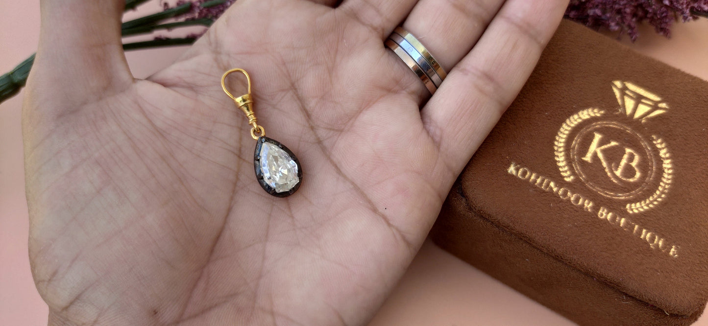 Step Cut Pear Moissanite Swivel Clasp Pendant, Collet set Georgian cut down set Pendant without chain, Wedding Pendant