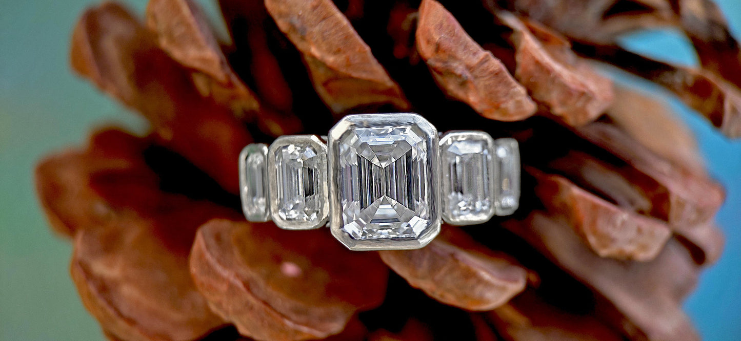 Emerald Cut 5 stone Moissanite Engagement ring, 5 stone anniversary band, ring for her, right hand ring