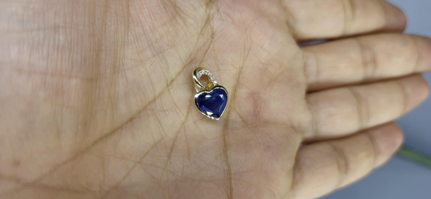 Heart Shaped bezel set Lab grown Sapphire pendant with lab grown diamond pave bail, dainty wedding pendant for women girls