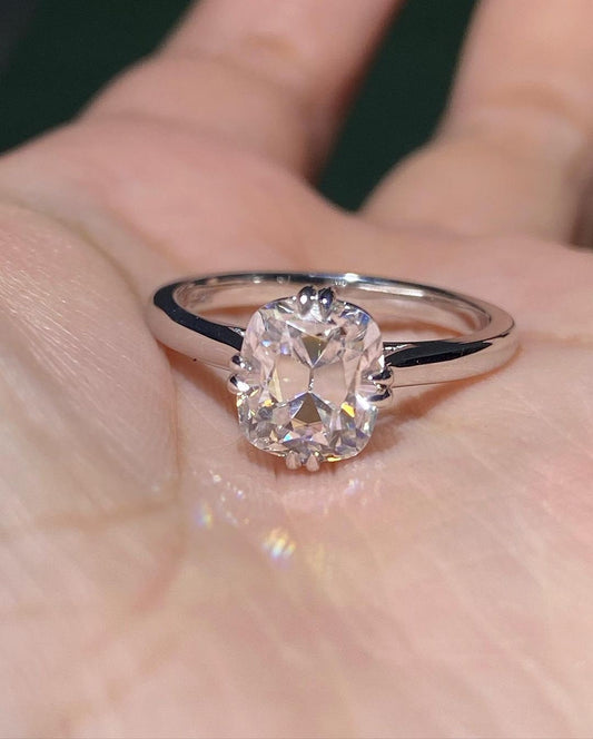 Old Mine Cut OMC Elongated Cushion Cut Moissanite Double claw Compass prong Cathedral set Engagement Ring, Proposal ring.