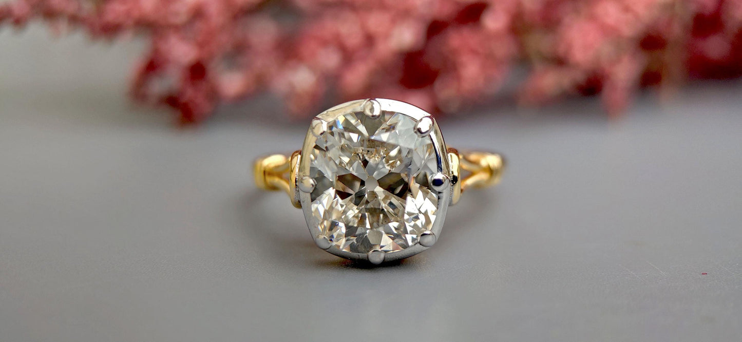 Lab grown Old Mine Cushion Cut OMC Georgian cut down set Solitaire Engagement Ring, Vintage Edwardian Ring for her, Art deco ring
