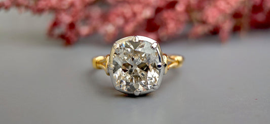 Lab grown Old Mine Cushion Cut OMC Georgian cut down set Solitaire Engagement Ring, Vintage Edwardian Ring for her, Art deco ring