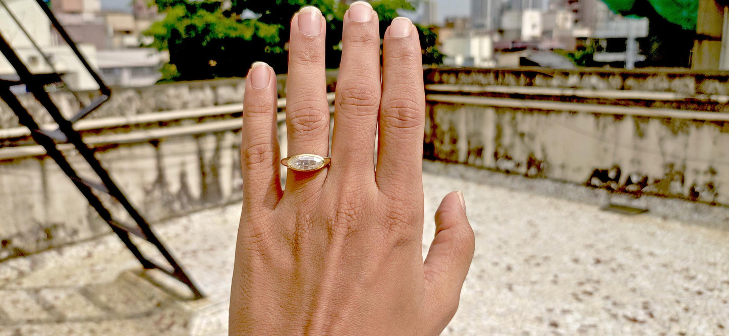 Elongated Step cut Moval Cut Moissanite Signet style ring, engagement ring ,Ring for women, ring for her, pinky finger right hand ring.