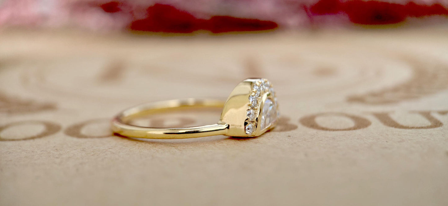 Half Moon Moissanite halo Engagement ring , Bridal\Wedding\Promise\Proposal Ring enhancer with 18k\14k\10k White\Yellow\Rose Gold