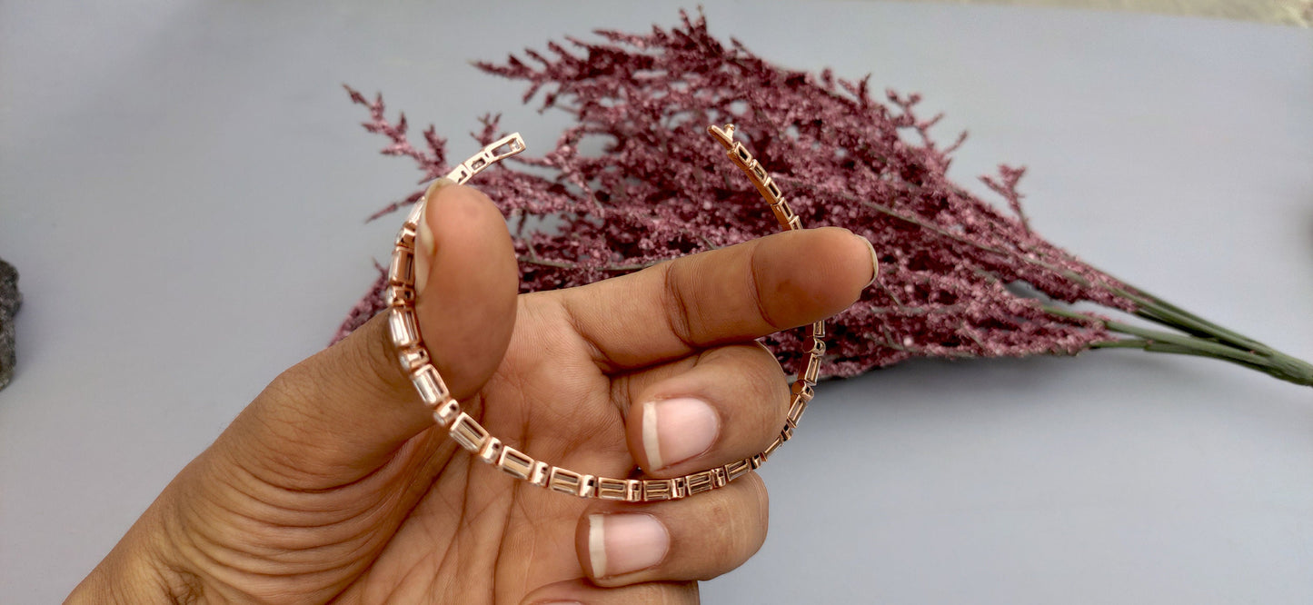 Flexible Moissanite Baguette & Round Tennis Bracelet bangle, Bracelet for women, Bracelet for her\girls, Anniversary\Birthday\Christmas gift