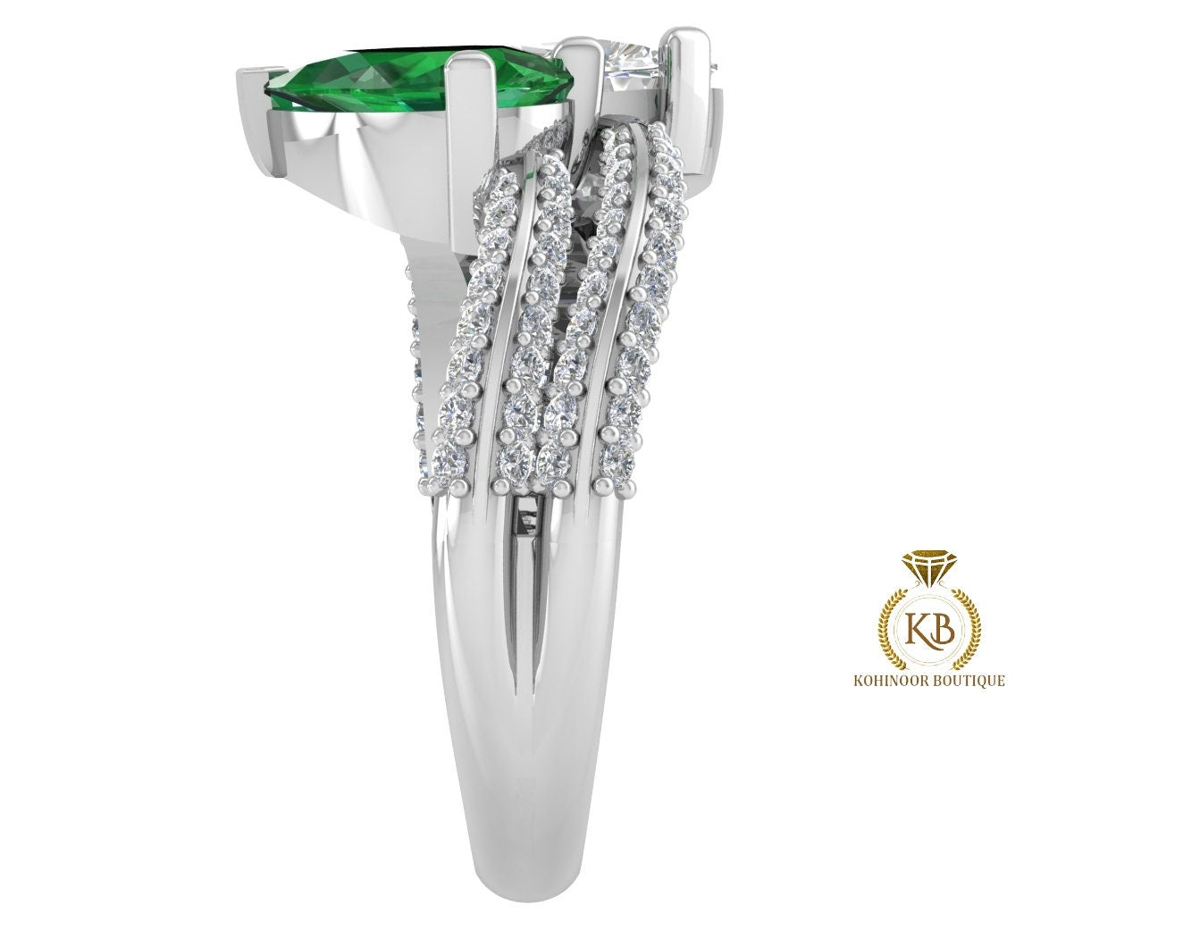 Pear Moissanite & Emerald Toi Et Moi moissanite two stone Engagement Ring, wedding\proposal Ring, gift for her,