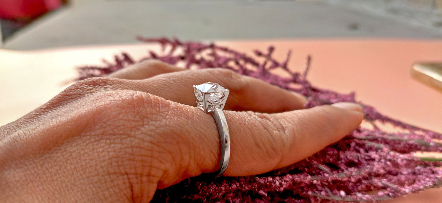 French cut Moissanite Solitaire Engagement ring, vintage moissanite ring, ring for women, ring for her, art deco ring