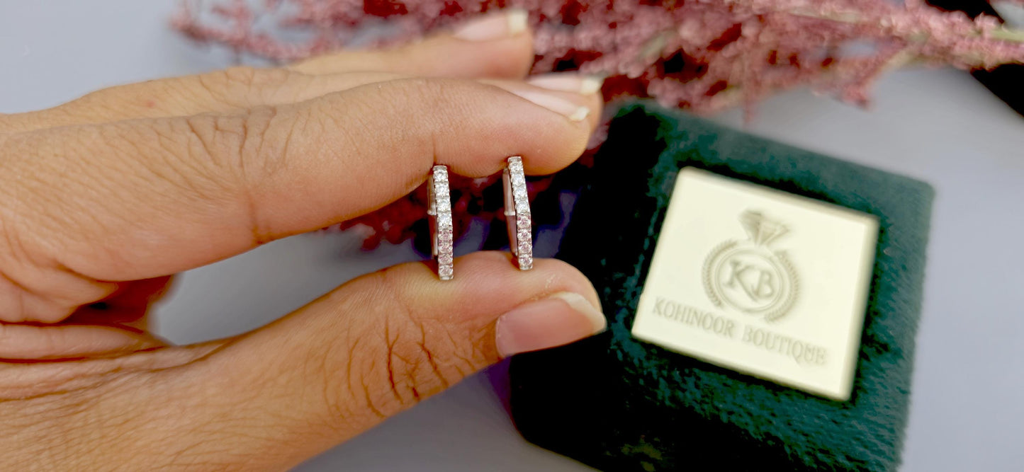 Pavé Hexagon Moissanite Hoops earrings, Statement earrings available in Silver, 18k\14k\10k White\Yellow\Rose Gold and Platinum