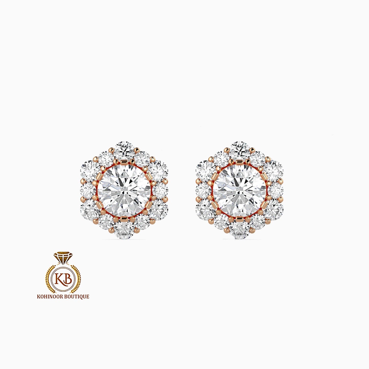 Moissanite Earrings, Halo Moissanite Stud Earrings, Round Moissanite Earrings, Gold Moissanite Earrings, Customized Earrings