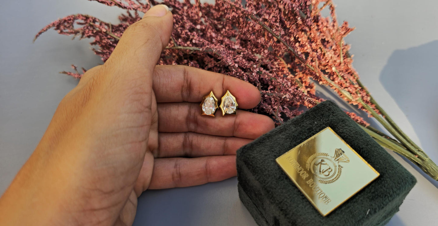 Step cut Pear Cut Moissanite in Georgian cut down setting, Solitaire Stud Earrings, Wedding Earrings, Push Back Earrings, Anniversary Studs