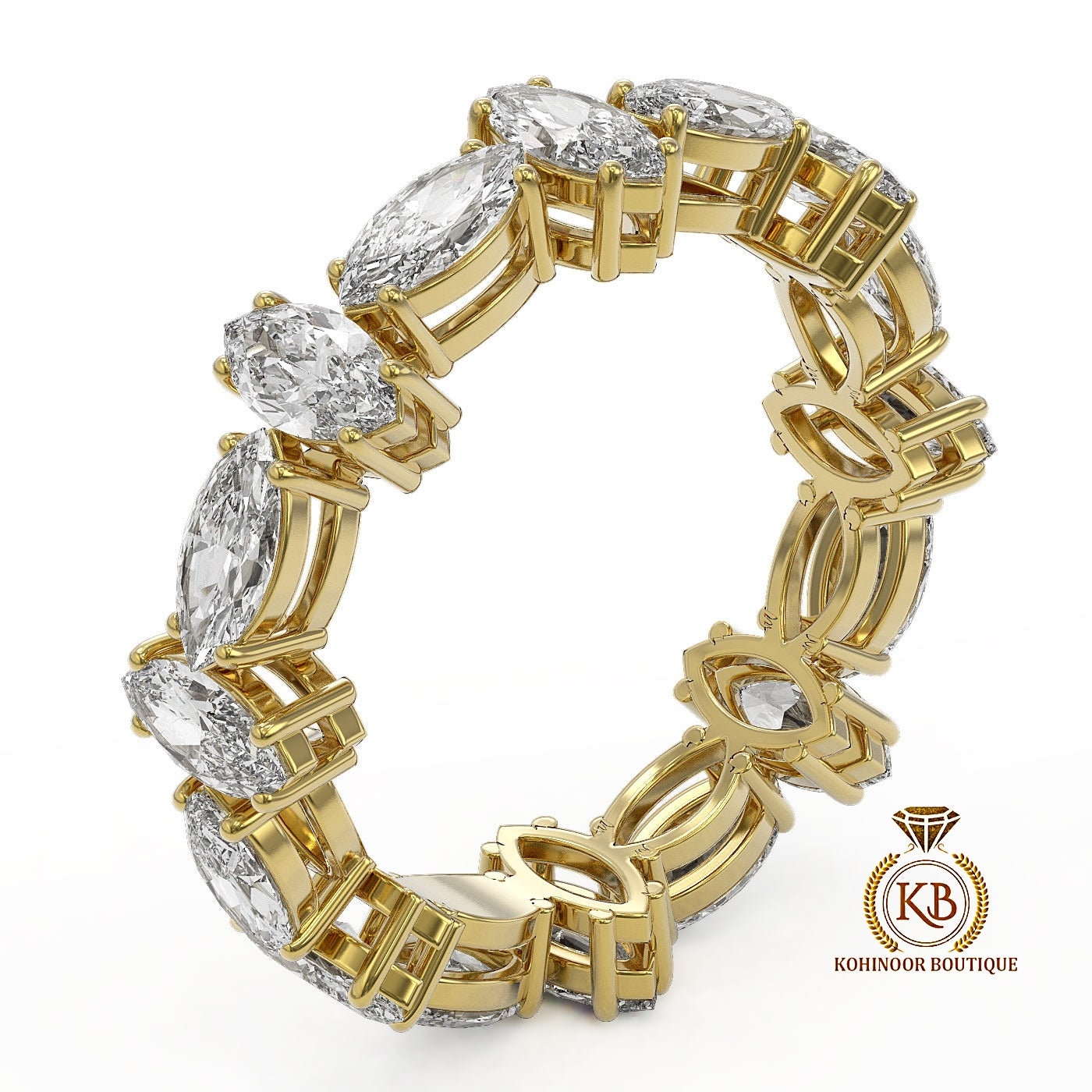 Marquise NWES Moissanite diamond half\full eternity wedding band, Bridal stackable, minimalist ring in White\Yellow\Rose Gold