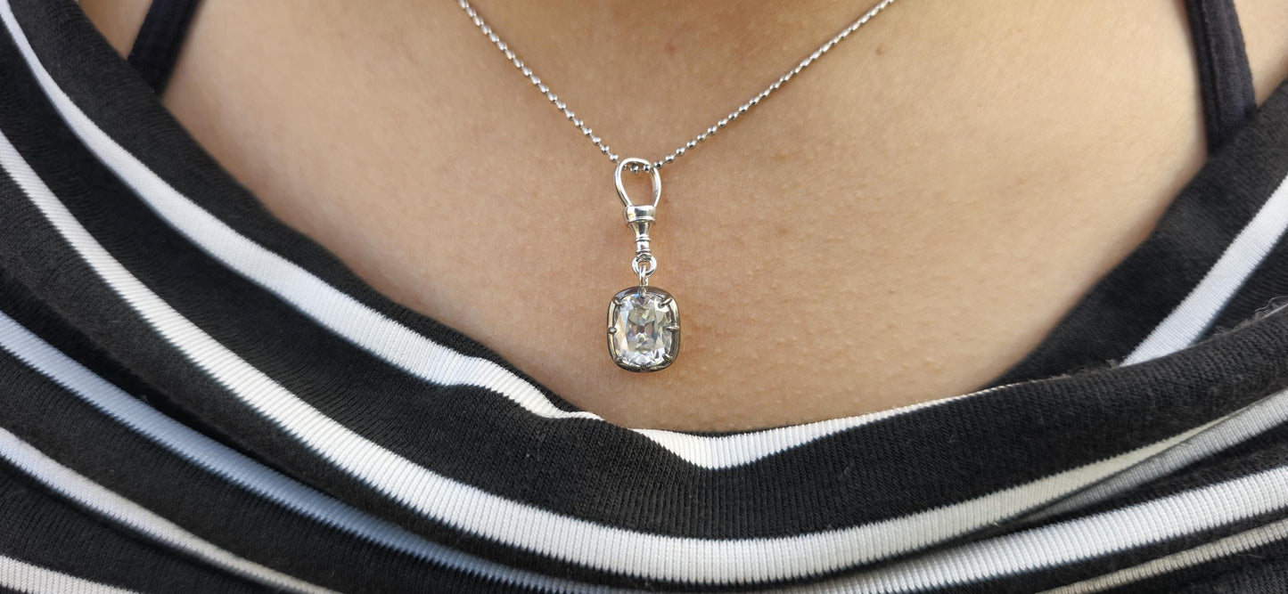 Elongated Old Mine Cut Cushion Cut Moissanite Pendant, Collet set Georgian cut down set Pendant without chain, Wedding Pendant