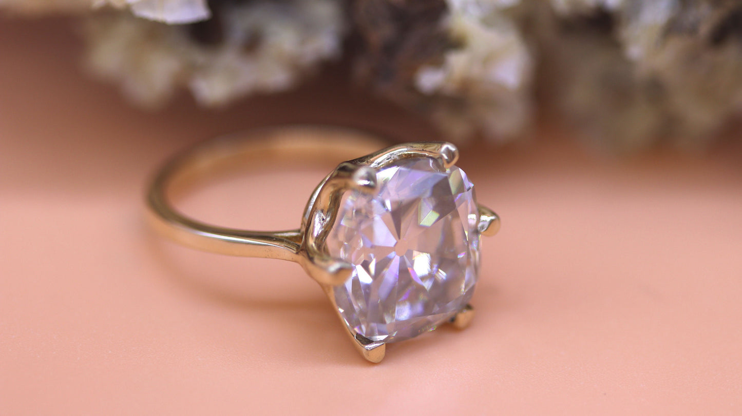 Old Mine Cut OMC Moissanite Solitaire Engagement ring, Edwardian ring, Vintage solitaire ring, Ring gift for wife, statement art deco ring.
