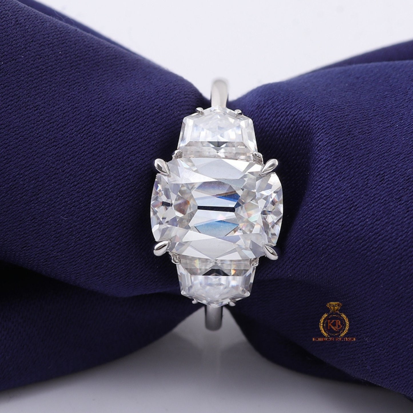 Old mine cut Elongated cushion  and bullet cut 3 stone Moissanite vintage victorian Engagement Ring Engagement\propose\anniversary Ring