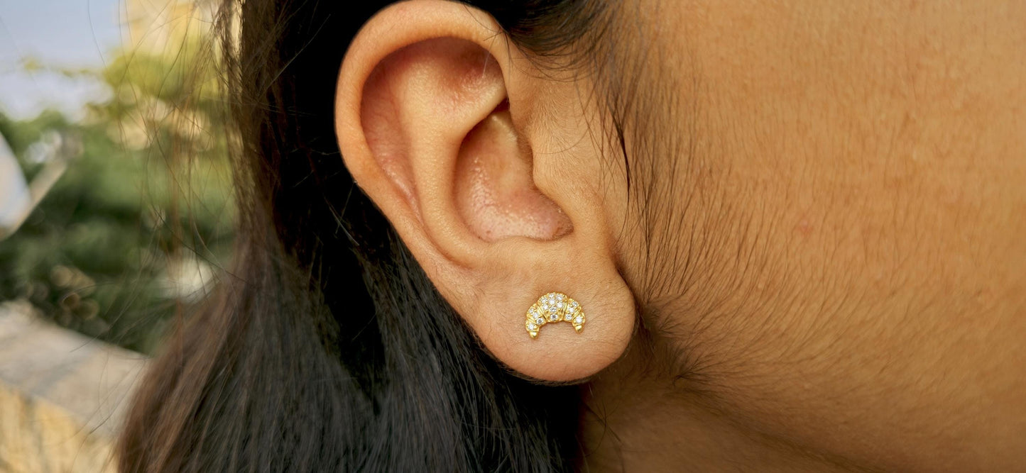 Croissant shape Lab grown cluster studs for her, Earrings studs for women