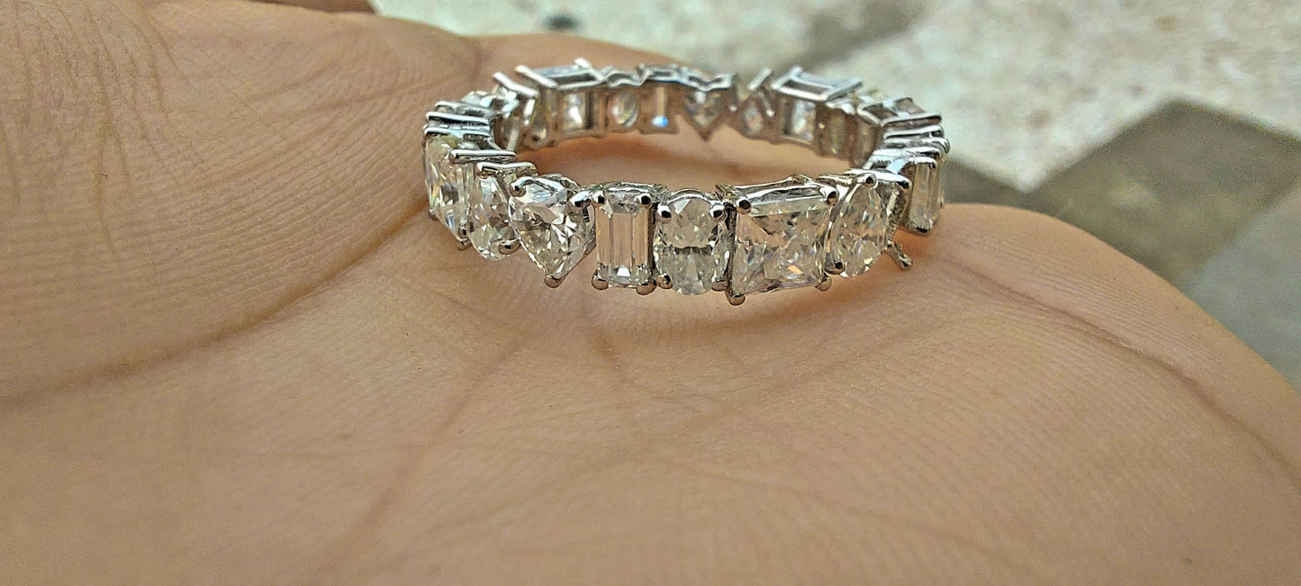 Multi shape Moissanite Eternity Band, stackable ring, All in one, Customised it in half\Full Eternity with your favorite shapes