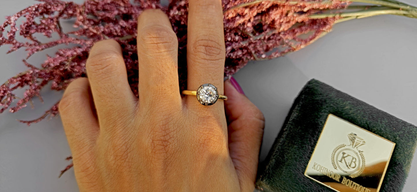 OEC Old European Cut Round Button Back Georgian Cut Down Set Moissanite Solitaire Engagement ring, ring for women, ring for her